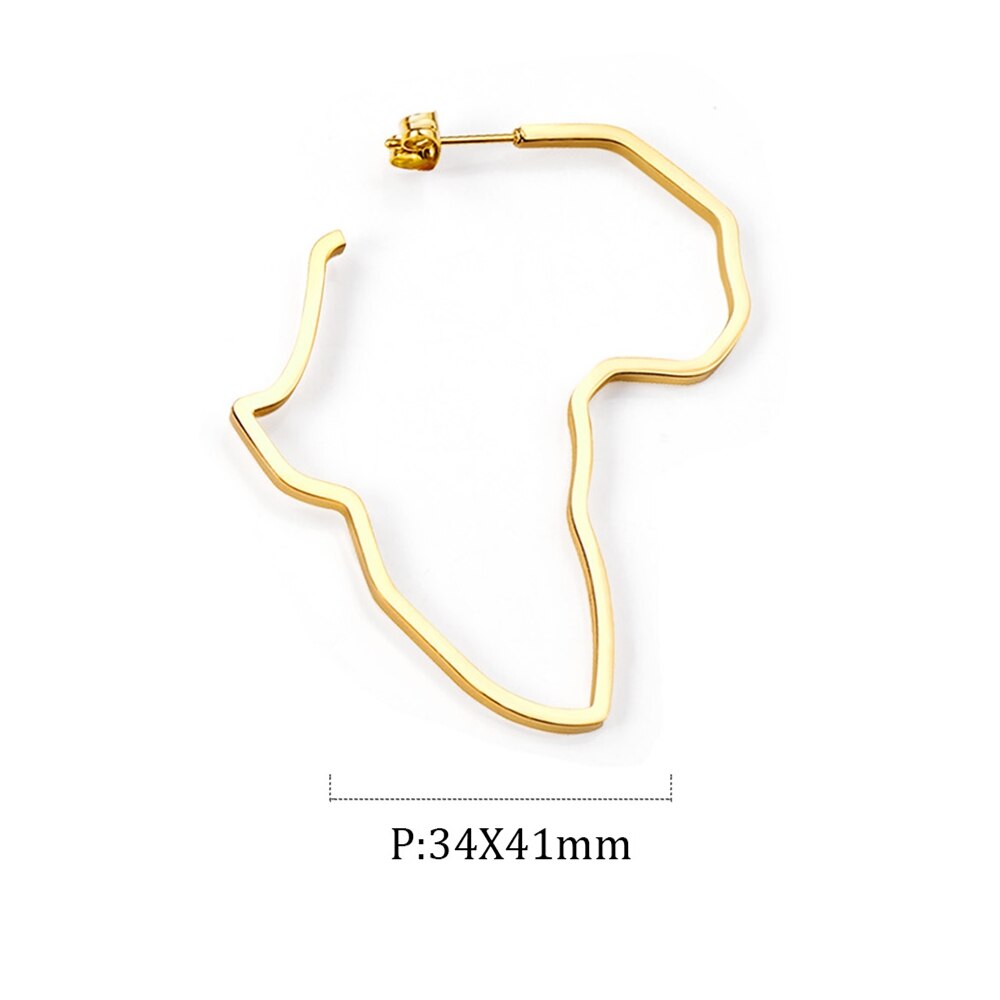 ASON Gigantic Gold Color 316L Stainless Steel Africa Map Huge Hoop Earring Ear Stud for Women Girl Gift Jewelry Accessories asonjewelry